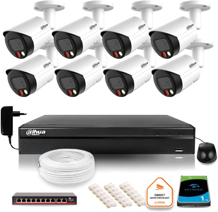 Kit de surveillance IP Dahua de 8 caméras avec double éclairage et vision nocturne couleur