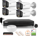 Dahua TIOC 5mpx 2K IP Surveillance Kit 4 Kameras IPC-HFW3549T1-AS-PV-0280B-S5 DVR mit Festplattenlaufwerk für Dauerbetrieb