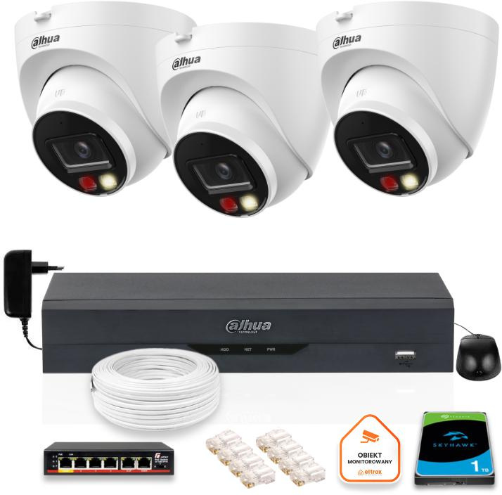 KIT OF 3 Dahua IP Cameras 8mpx IPC-HDW1839T-A-IL-0280B-S6 + DISK 1TB