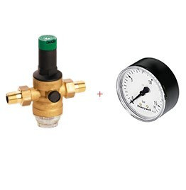 Tryckregulator, med skruvar, 1/2 tum, med tryckmätare 0-10 bar