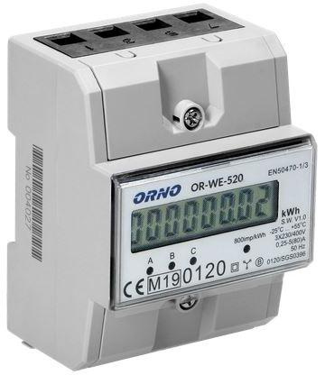 OR-WE-520 ORNO Compteur d'électricité triphasé, 80A, MID, 3 modules, DIN TH-35mm