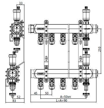 MINI BASE Collettore Inox K2 8 circuiti G1 G1/2