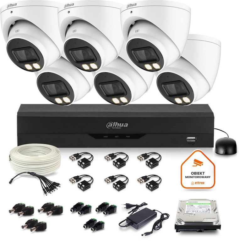 Dahua surveillance set 6x dome camera HAC-HDW1500T-IL-A-0280B-S2 1TB IR 40m 5MP