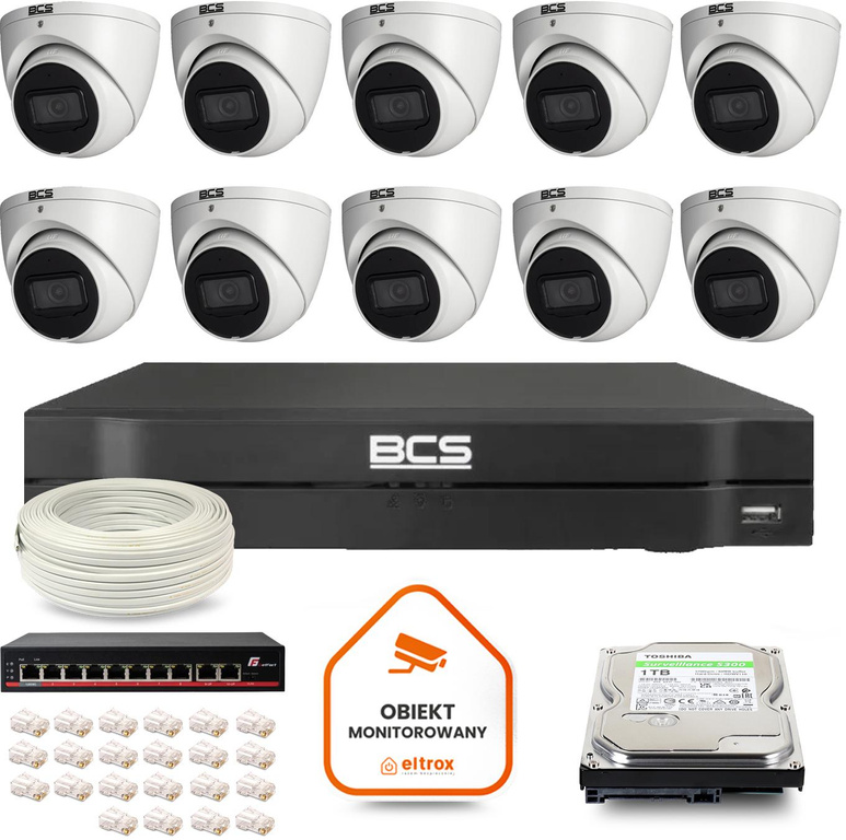 BCS Line IP-Überwachungskit 10x Kamera BCS-L-EIP14FSR3-AI1 Rekorder mit 1TB HDD