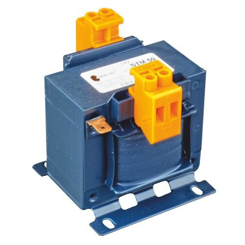 Single-phase isolation transformer 63VA 230V 24V IP00 with single cell carcass for safety applications