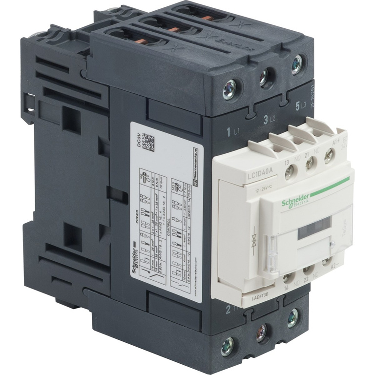 Contactor de potencia TeSys D 40A 3P 1NO 1NC 24VDC bobina EVK bornes caja