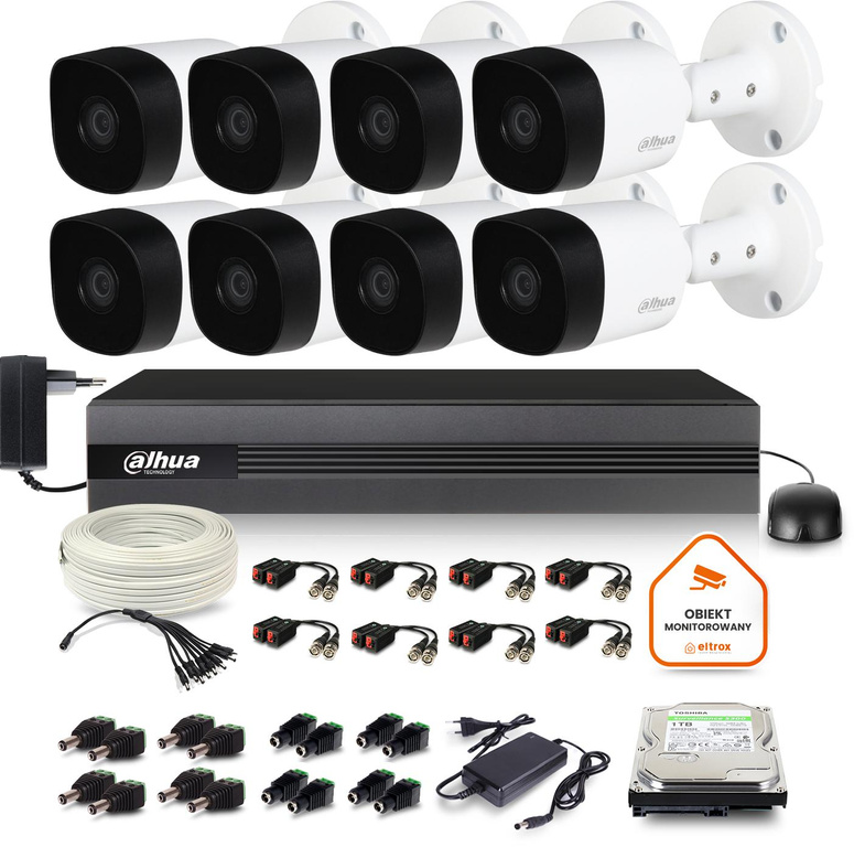 Dahua surveillance set 8x tuboiwa camera HAC-B2A21-0360B 1TB IR 20m Full HD