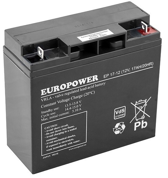 EUROPOWER EP-Serie 12V 17Ah AGM-Batterie mit einer Lebensdauer von 6-9 Jahren