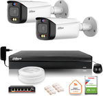 Kit de vigilancia IP Dahua TIOC 5mpx 2K 2 cámaras IPC-HFW3849T1-AS-PV-0280B-S5 DVR con disco para funcionamiento continuo