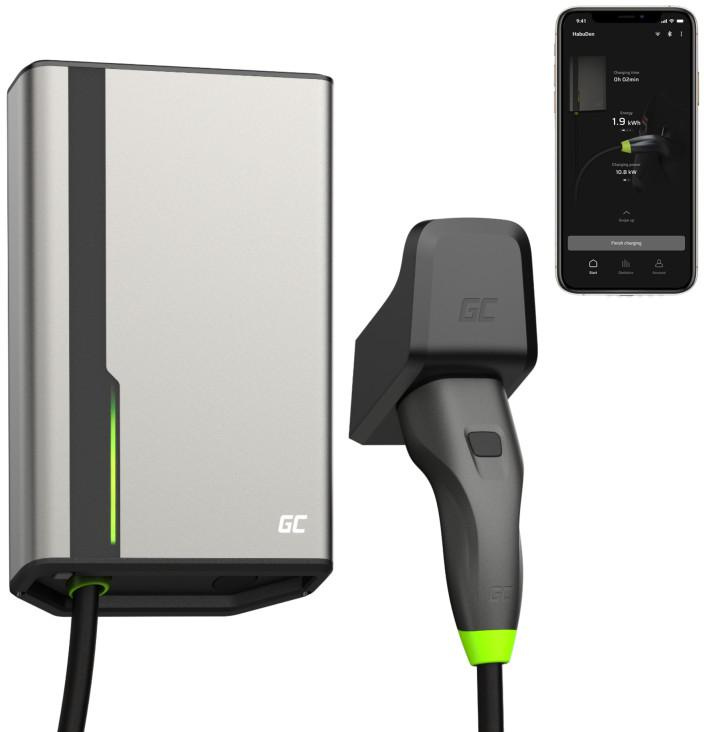 EV Wallbox Charger Green Cell HabuDen EVGC021A2275 22kW TYPE 2 7.5M GC App BT Wi-Fi