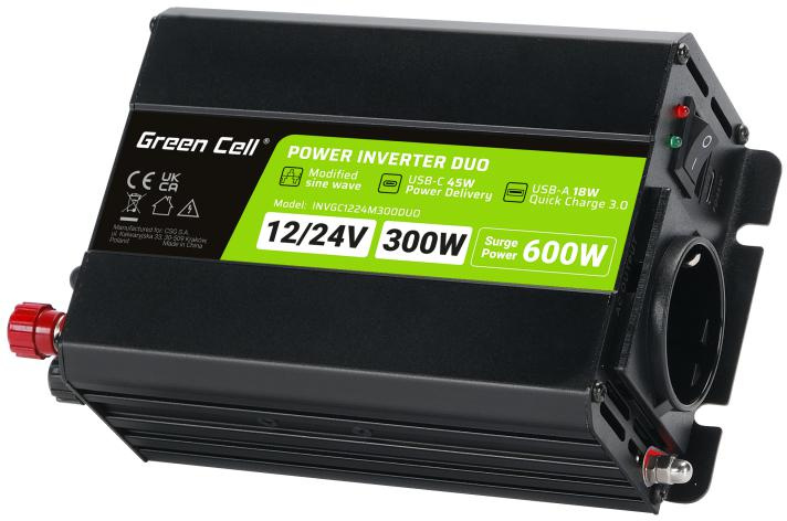 Green Cell DUO 12/24V INVERTER - 230V 300W/600W SINUSOID MODIFIED INVERTER