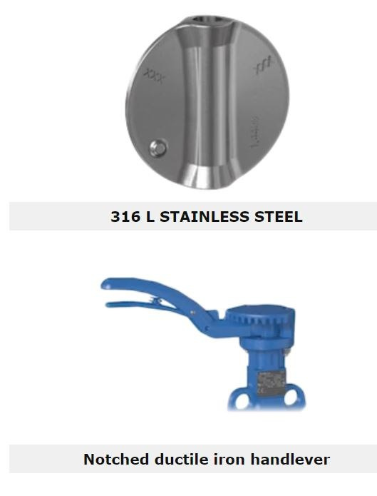 Valvola a farfalla flangiata PN16 DN32/40 GGG40 disco SS316 tenuta EPDM leva manuale serie SYLAX