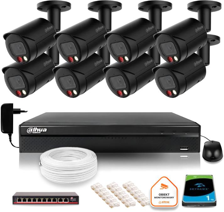 Dahua 4MPx IP surveillance set of 8 outdoor black cameras with DVR and 1TB drive