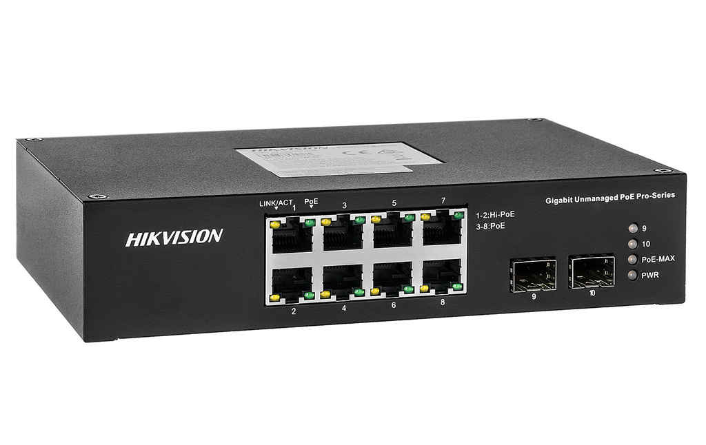 DS-3T0510HP-E/HS - switch industrial, gigabit PoE 8-port + 2 SFPs