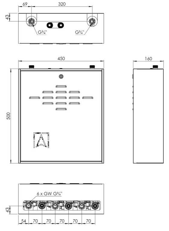 Mischset PrimoBox AZB 355 im Schrank, ohne Mischen, 2x Drehventil mit Stellantrieb ARM 141
