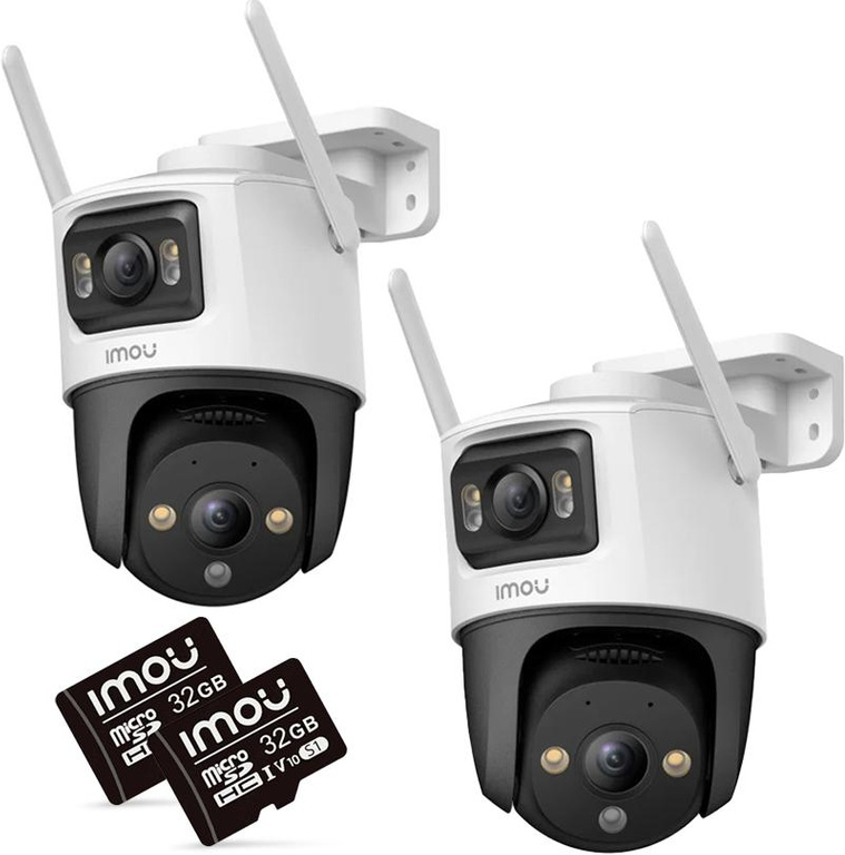 Uppsättning med 2 IMOU Cruiser Dual 10MP IP-kameror (5MP + 5MP) med 32 GB minneskort