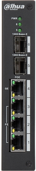 Switch Dahua PFS3206-4P-96 6-portowy 4x PoE 2x SFP 96W niezarządzalny przemysłowy 