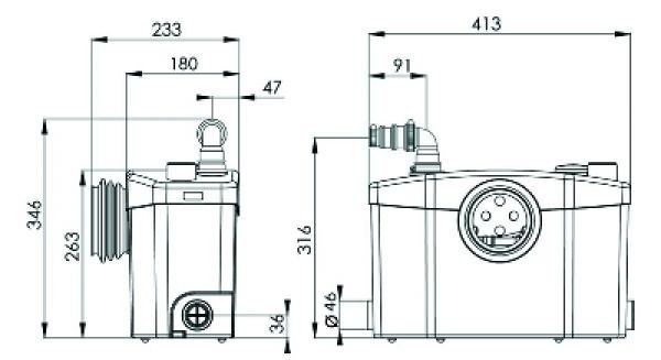 Triturador Sanipro Sil para inodoro, lavabo, ducha y bañera