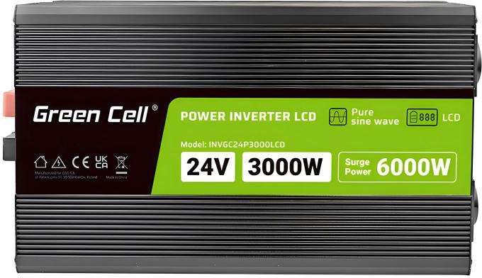 Green Cell PowerInverter LCD 24V -> 230V 3000/6000W CLEAN SINUSOIDA