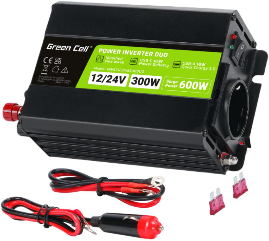 Green Cell DUO 12/24V INVERTER - 230V 300W/600W SINUSOIDA MODIFIED INVERTER