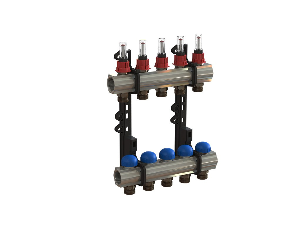 Rozdělovač topení INVEST s rotametry pro 6 okruhů pro systémy podlahového vytápění