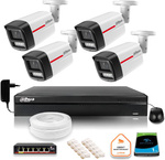 Set di 4 telecamere di sorveglianza IP Dahua da esterno WizColor 2K 4MPx con portata 50m