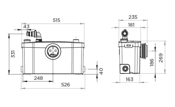 Saniplus Sil whole-bathroom shredder with inlet valve