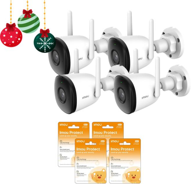 Set de 4 caméras IP Imou Bullet 2C 4MP IPC-F42P et 4 caméras cloud Imou Protect