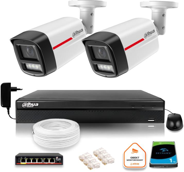 Zestaw monitoringu IP Dahua 2 kamery zewnętrzne WizColor 4MPx 2K z podglądem nocnym 50m
