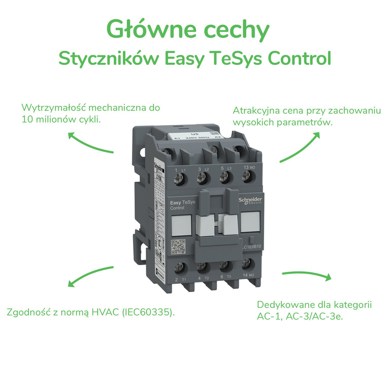 Contacteur de puissance, Easy TeSys Control, AC-3, 50A, 3P(1NO 1NC), bobine 230V AC, 50/60Hz