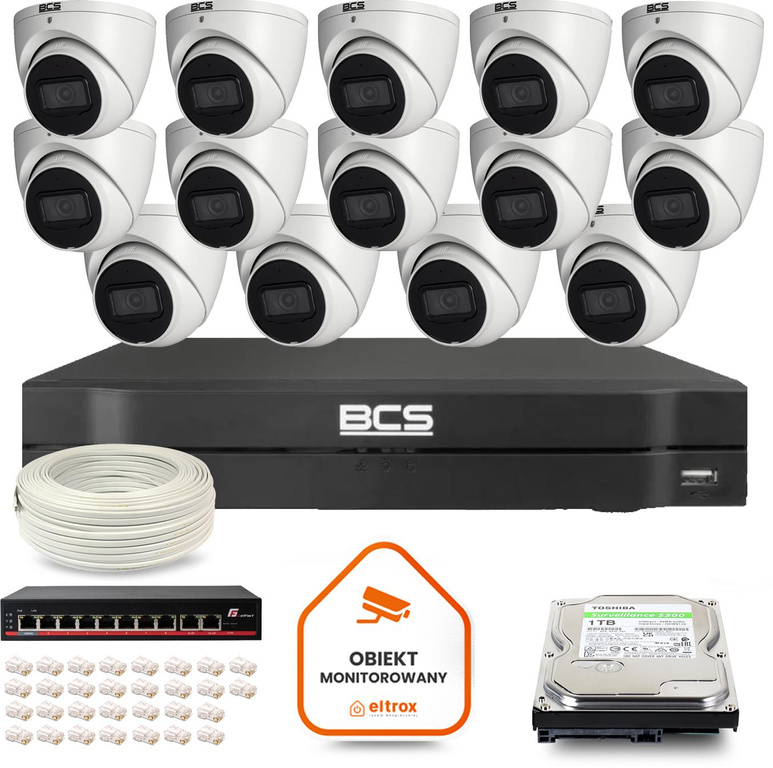 BCS Line IP Surveillance Kit 14x Camera BCS-L-EIP14FSR3-AI1 Recorder with 1TB HDD