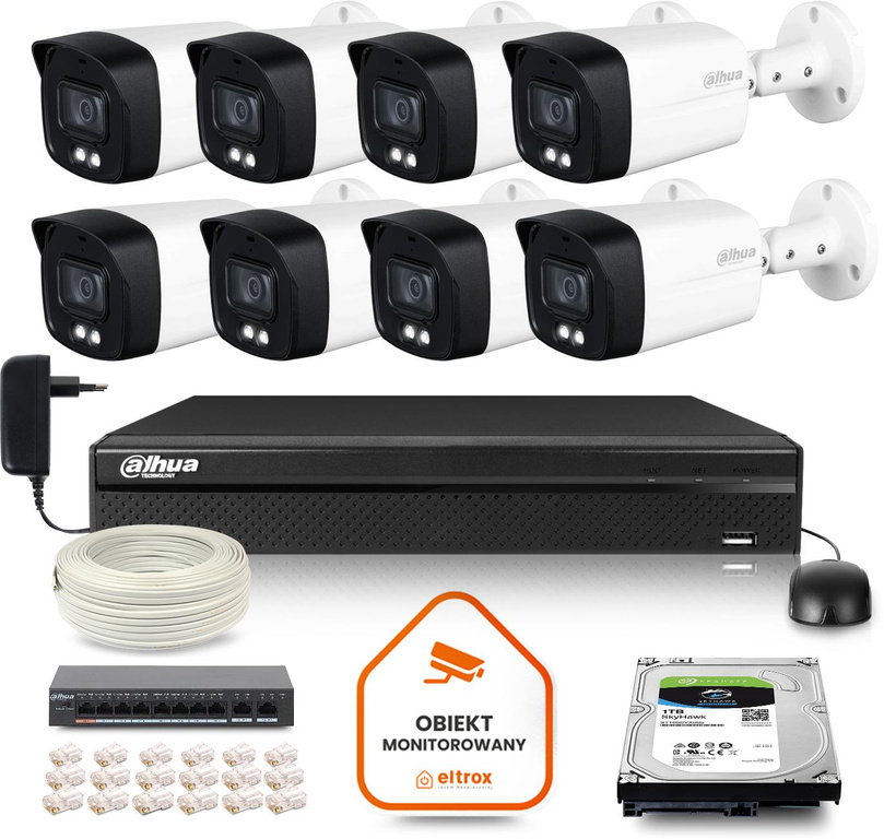 DAHUA IP-övervakningssats med 8 kameror IPC-HFW1439TL1-A-IL 4Mpx