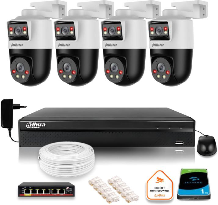 Zestaw monitoringu IP Dahua cztery kamery obrotowe 2MP plus dysk twardy 1TB