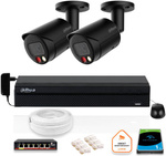 DAHUA Kit de vigilancia IP 2x cámara IPC-HFW2849S-S-IL-0280B-NEGRA 8MPX