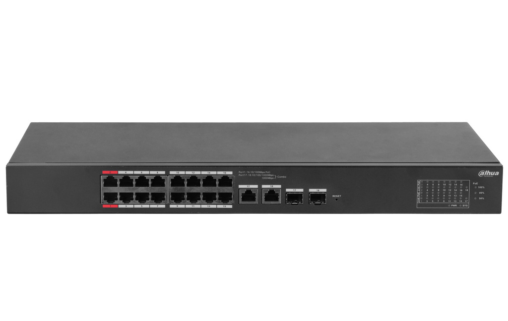 Switch Dahua CS4218-16ET-135 18-port 16x PoE 2x uplink combo 135W cloud managed