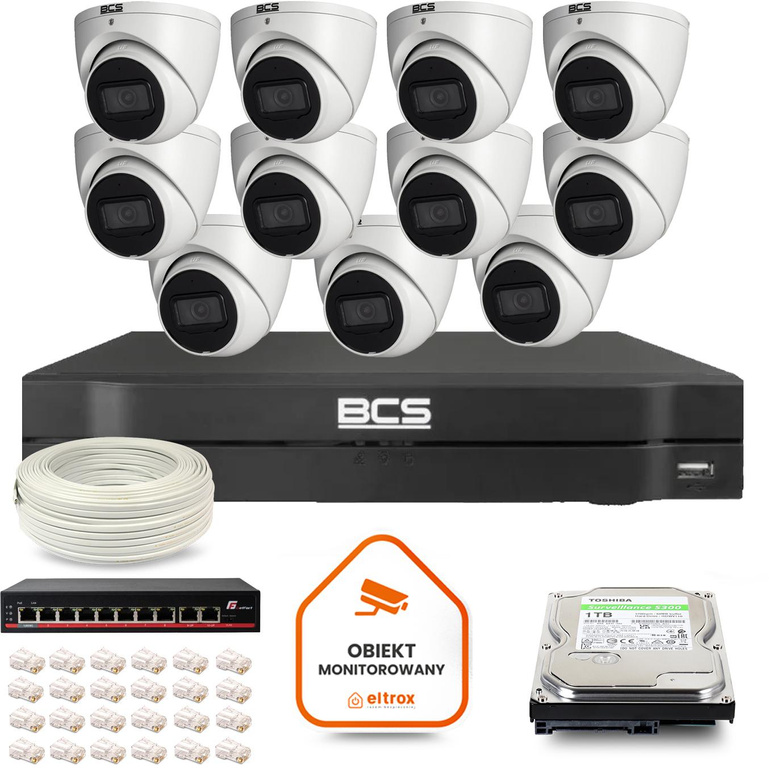 BCS Line IP-Überwachungskit 11x Kamera BCS-L-EIP14FSR3-AI1 DVR mit 1TB HDD