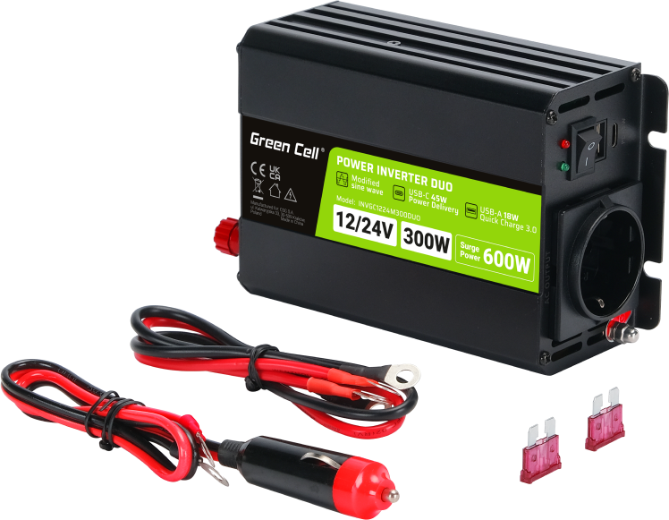 Green Cell DUO 12/24V INVERTER - 230V 300W/600W SINUSOID MODIFIED INVERTER