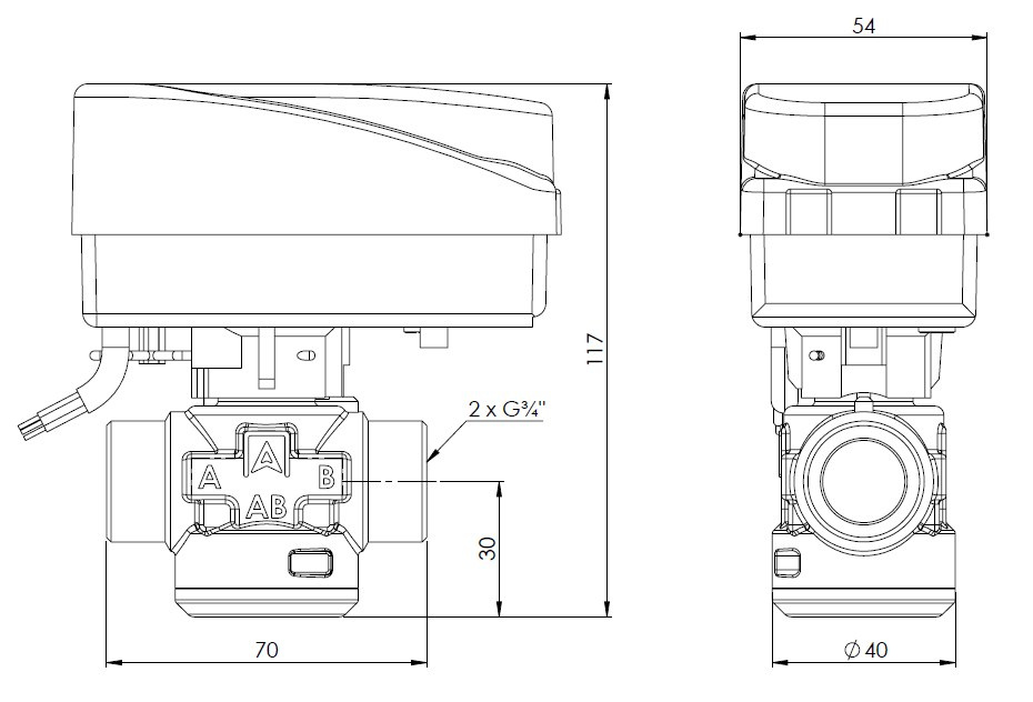 2-Wege-Zonenventil AZV 452, DN15, G3/4", Kvs 10 m3/h, NO, stromlos offen