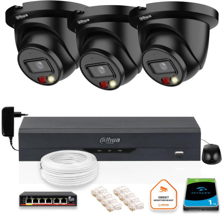 KIT OF 3 Dahua 5mpx IP Cameras IPC-HDW2549TM-S-IL-0280B-BLACK + 1TB HDD