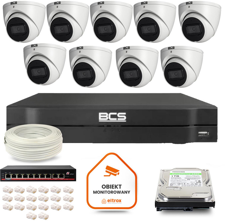 BCS Line IP Surveillance Kit 9x Camera BCS-L-EIP14FSR3-AI1 Recorder with 1TB HDD