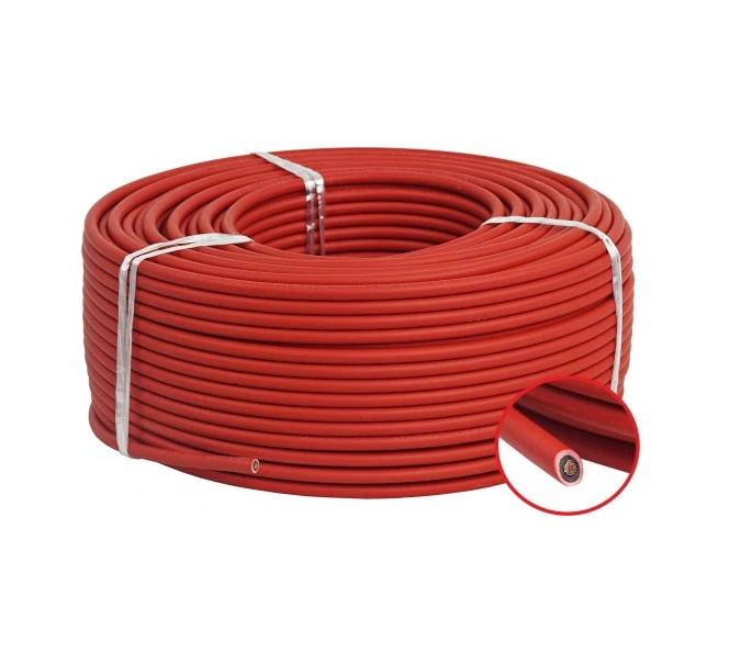 Le câble photovoltaïque MG Wires 1x4mm2, 0,6/1 kV, rouge H1Z2Z2-K-R-4mm2 RD, conditionné en bobine de 50 mètres.