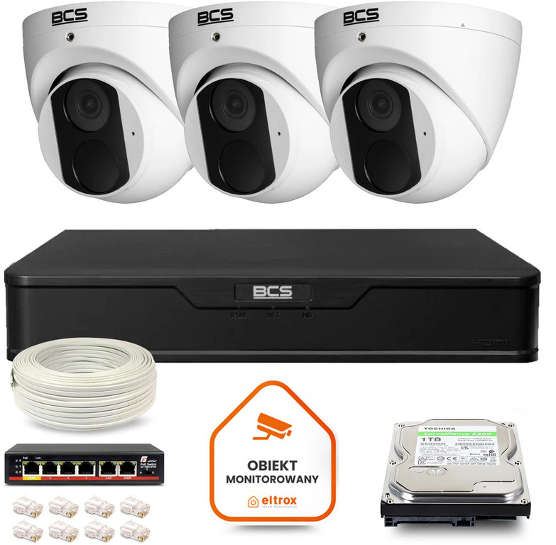 BCS Point IP Surveillance Kit 3x caméra BCS-P-EIP14FSR3 DVR avec disque 1TB