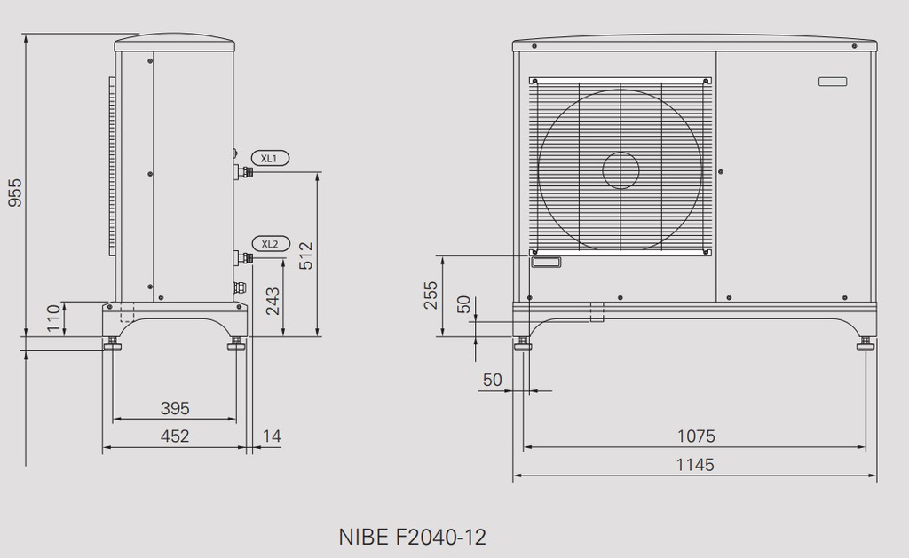 Luftwärmepumpe Monoblock F2040 - 12 kW, einphasig, 230 V für modulierte Heizleistung, ohne Tank