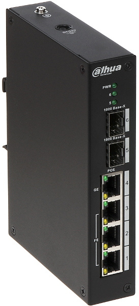 Switch Dahua PFS3206-4P-96 6-portowy 4x PoE 2x SFP 96W niezarządzalny przemysłowy 