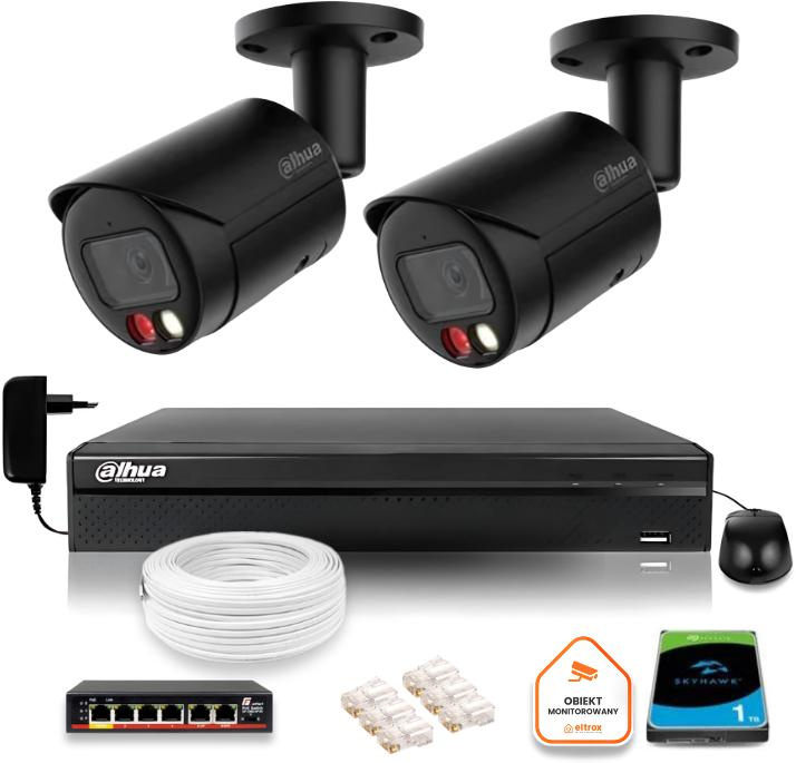 Kit de supraveghere Dahua IP 4MPx 2K două camere de exterior negre cu unitate de 1TB
