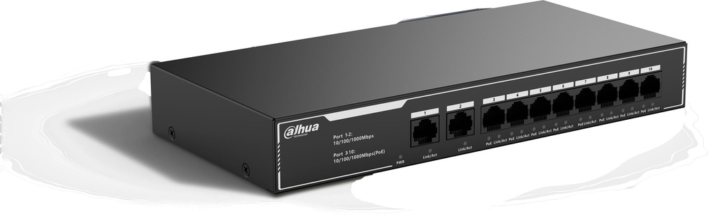 Switch Dahua SG1010LP 10 porturi 8x PoE 2x uplink 65W 10/100/1000 Mbps
