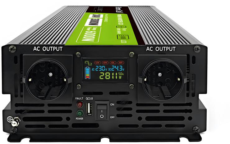 Green Cell PowerInverter LCD 24V -> 230V 3000/6000W CLEAN SINUSOIDA