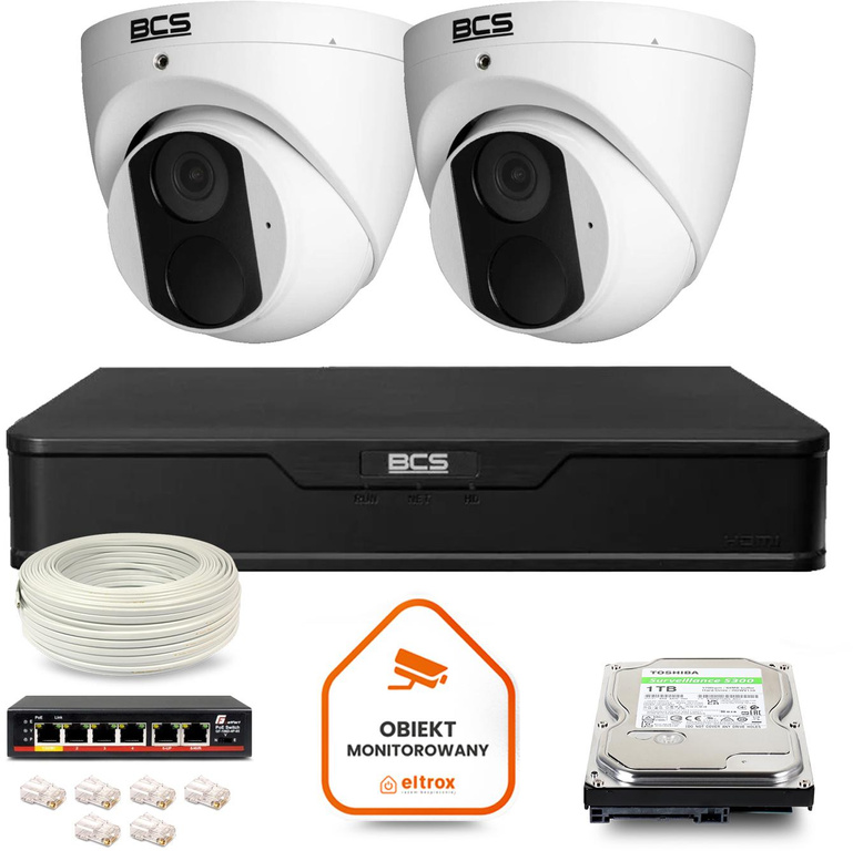 Zestaw monitoringu IP BCS Point 2x Kamera BCS-P-EIP14FSR3 Rejestrator z dyskiem 1TB