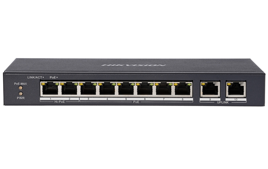DS-3E1310HP-EI - switch PoE 8-port + 2 RJ45