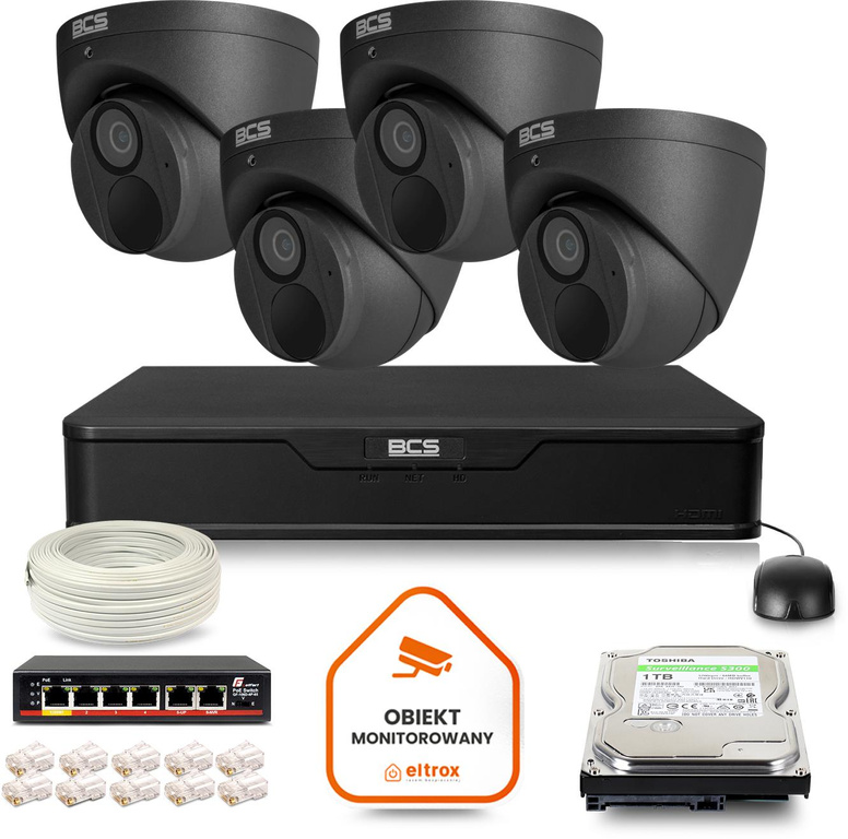 BCS Point IP Surveillance Kit 4x Camera BCS-P-EIP28FWR3-Ai2-G DVR with 1TB drive